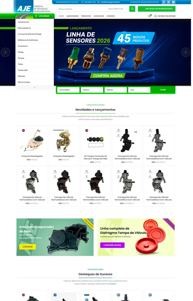 Site AJE aberto no computador e no celular.