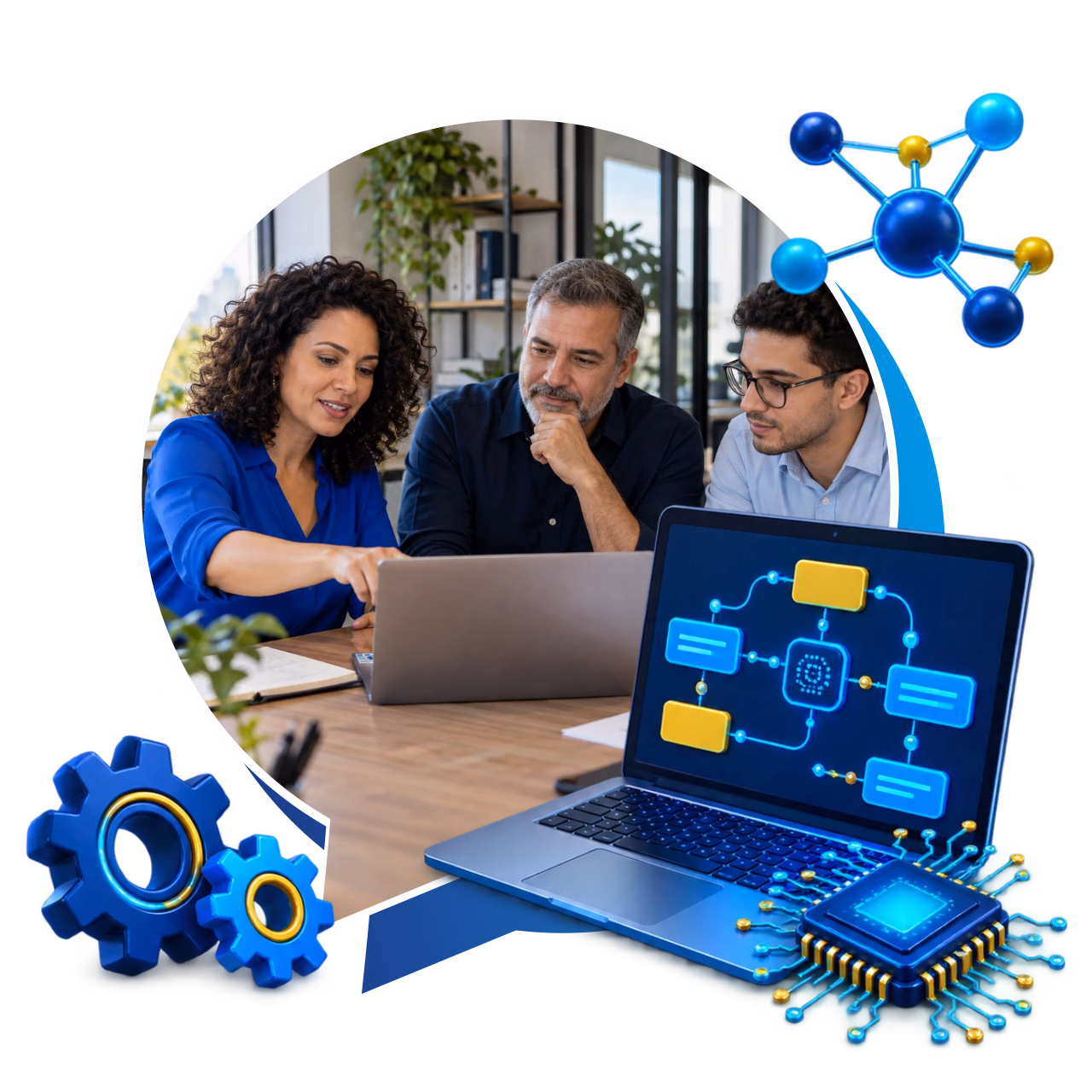 Equipe e informações de trabalho em uma composição no balão original da Gerencie Web.