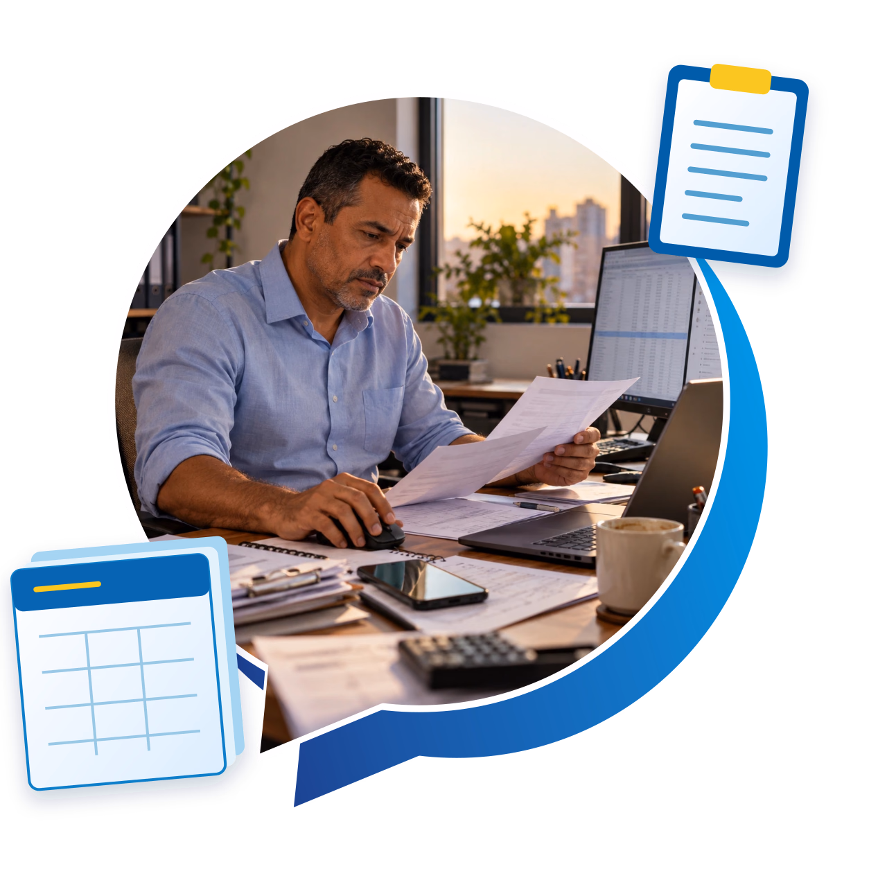 Equipe e informações de trabalho em uma composição no balão original da Gerencie Web.